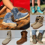 Ethnic Style Short Boots with Cloth Fabric