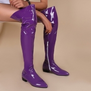 High Over the Knee Boots Candy Color Patent Leather Low Heel Side Zipper