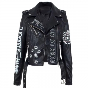 Rivet Accents Zipper Closure Motorcycle Leather Jacket