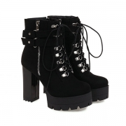 Short Velvet Platform Boots with Thick Heels and Soles