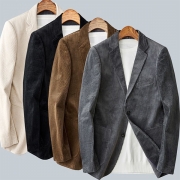Retro Casual Style Slim-Fit Striped Corduroy Blazer