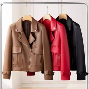 Suit Collar High-Waist PU Leather Blazer