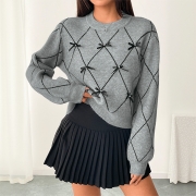 Fashion Crew Neck Long Sleeve Bowknot Sweater
