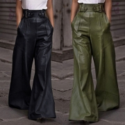 Street Fashion High-rise Wide-leg Artificial Leather PU Pants