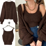 Fashion Knitted Two-piece Set Consist of Cami Top and Cardigan