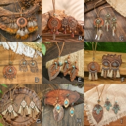 Boho-chic Tassel/Leaf Pendant Jewelry Set incl Neckline and Drop Earrings