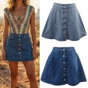 Fashion High-rise Front Button Denim Skirt