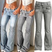 Women's Low Rise Flare Jeans Heart Shaped Pocket Vintage Bell Bottom Denim Pants