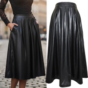 Fashion High-rise Artificial Leather PU A-line Skirt