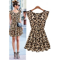 Fashion Leopard O-Neck Sleeveless Dress