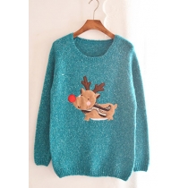 Loose Warm Festive Vintage Christmas Sweet Crewneck Fawn Cute Sweater