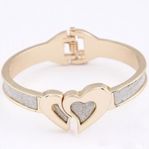 Tone Romantic Double Heart Bangle Bracelet 