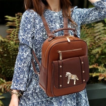 Vintage Contrast Color Horse Rivet Backpack Bag