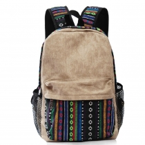 Folk Style Vertical Stripe Mixing Color Canvas Backpack Bag