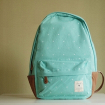 Sweet Polka-dot Print Mint Green Canvas Backpack