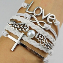 Sweet Vintage Wings Infinity Number Pearl Cross Love White Bracelet
