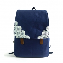 Sweet Simple Contrast Color Lace Backpack Canvas Flap Backpack Bag