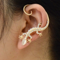 Chic Rose Gold Rhinestone Lizard Ear Cuff Clip On Earring 