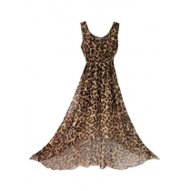Low Cut V Neck Leopard Print Sleeveless Maxi Dress 