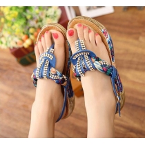 Bohemia Style Bling Colorful Thick-sole Rhinestone Thong Sandal 
