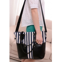 Casual Vertical Stripes Splicing Large Size Shoulder Bag Handbag Purse