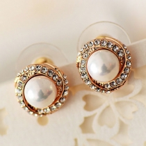 Elegant Rhinestone Red & White Pearl Stud Earrings 