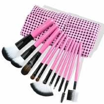 Beauty 11 pcs Makeup Comestic Brush Set with Plaid Pink Pouch 