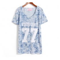 Leisure Loose Fitting  Number & Letter Print T-shirt for Sisters