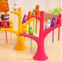 New Arrival design plastic fruit trees + birds fork cutlery Set 6PCS(Color randomly)
