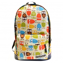 Sweet Contrast Color Leaf Owl Shoulder School Travel Bag Backpack 