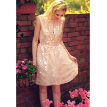 Ornate Pink Sequined Embroidery Low Cut V Back Tank Dress 
