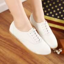 Vintage Pink White Lace Up Oxford Shoes Casual Flats