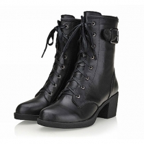 European Style Pure Color Zip Lace-up Boots