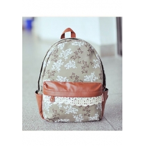 Sweet Country Style Contrast Color Floral Print Crochet Lace Backpack