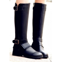 Punk Style Cool Strap Buckle Block High Solid Color Boots
