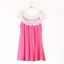 Candy Color Crochet Lace Shawl Loose Shift Dress  