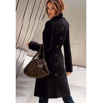 Elegant Solid Coor Epaulets Single Breast Belted Buttons Long Jacket Coat (Sizes fall small)