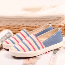Candy Color Stripe Canvas Flat Shoes Slip On Loafer