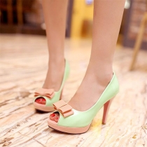 Sweet Bowknot Contrast Color Peep Toe Stiletto Shoes