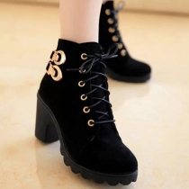 Fashion Lace Up Round Toe Thick Heel Ankle Boots Booties