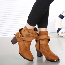 Retro Thick Heel Round Toe Belt Buckle Ankle Martin Booties