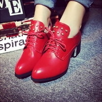 Retro Rivets Pointed Toe Square Heel Lace Up Shoes