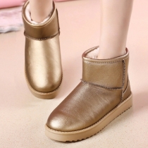 Fashion Solid Color Round Toe Flat Heel Warm Snow Boots