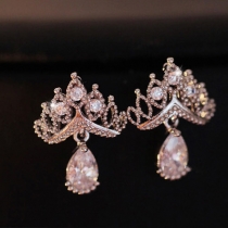 Fashion Rhinestone Crown Water-drop Pendant Stud Earrings