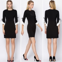 Fashion Contrast Color Flouncing Sleeve Round Neck Dress