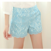 Leisure Embroidery Lace Trim  Organza  Shorts 