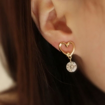 Fashion Hollow Out Heart-shaped Rhinestone Pendant Earrings