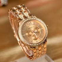 Fashion Rhinestone Alloy Watch Band Round Dial Quartz Watch