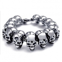 Retro Style Skull Head Men's Titanium Steel Bracelet -21cm