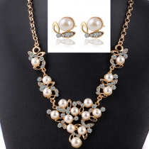 Fashion Rhinestone Pearl Necklace + Earring Set